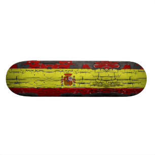 Spain flag on disstressed paint skateboard