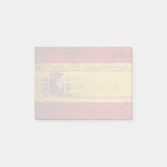 Spain Flag on Old Wood Grain Post-it Notes (Front)