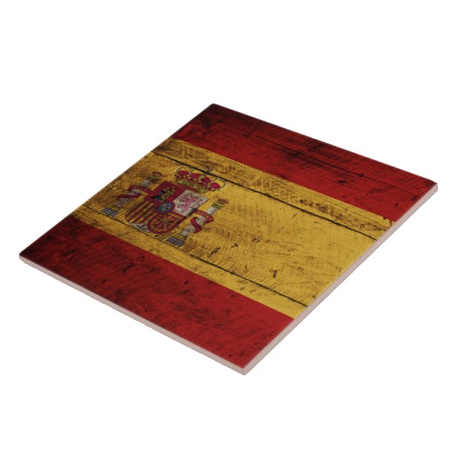 Spain Flag on Old Wood Grain Tile (Side)