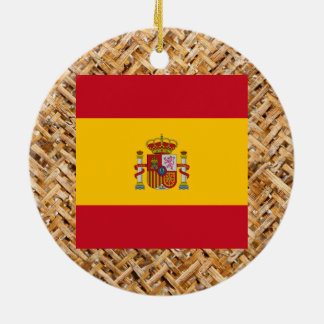 Spain Flag on Textile themed Ceramic Ornament