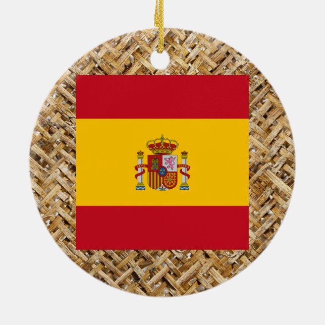 Spain Flag on Textile themed Ceramic Ornament (Back)