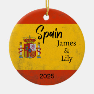 Spain Flag Ornament, Personalised Spain Ceramic Ornament