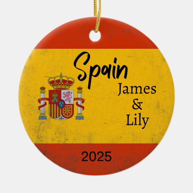 Spain Flag Ornament, Personalised Spain Ceramic Ornament (Front)
