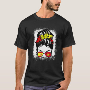 Spain Flag Patriotic Spanish Pride Messy Bun Wife T-Shirt