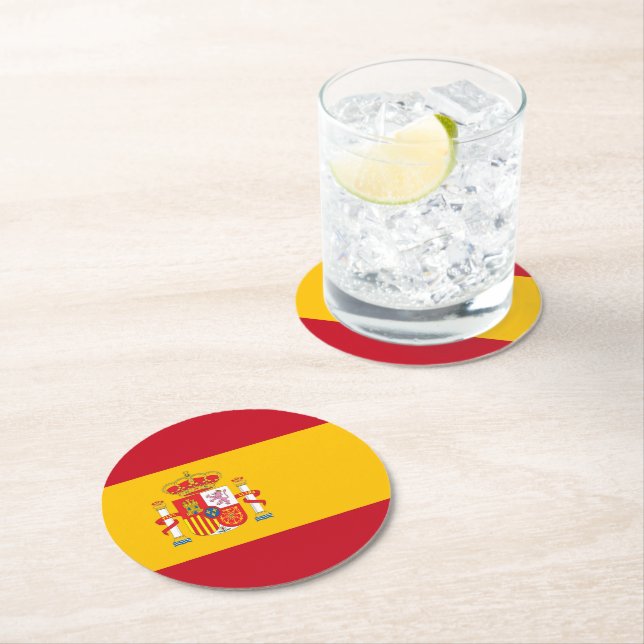 Spain flag round paper coaster (Insitu)