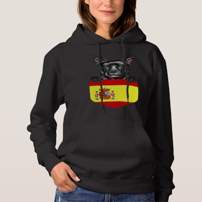 Spain Flag Staffordshire Bull Terrier Dog In Pocke Hoodie (Front)