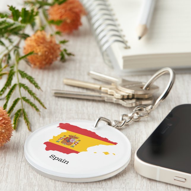 Spain Flag within Map Souvenir Design Key Ring (Front Right)