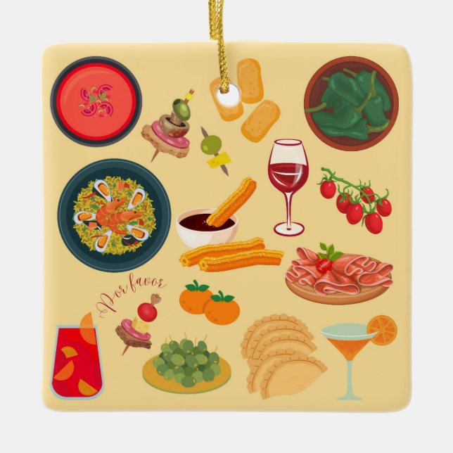 Spain Food Ceramic Ornament (Front)