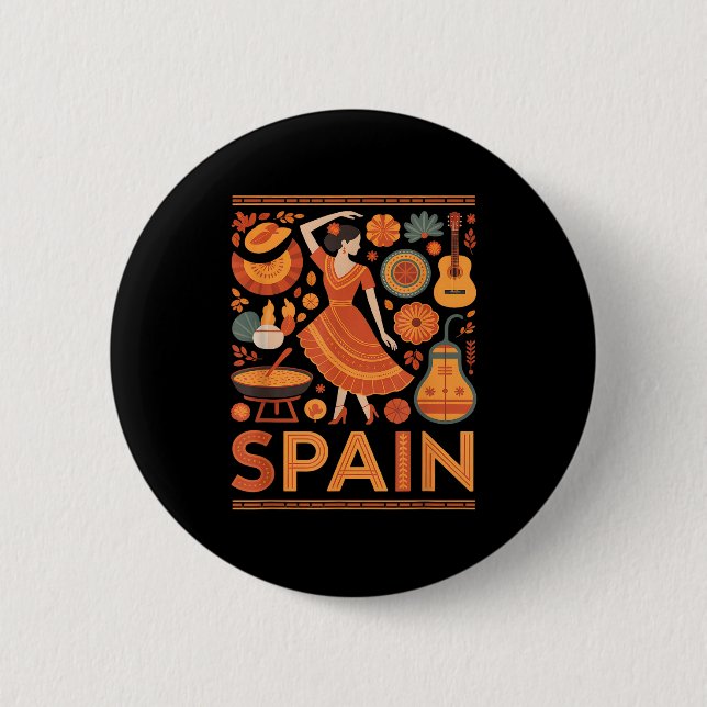 Spain funny spanish culture flamenco guitar paella 6 cm round badge (Front)