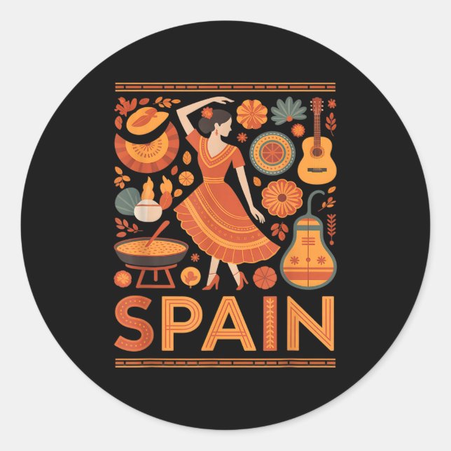 Spain funny spanish culture flamenco guitar paella classic round sticker (Front)