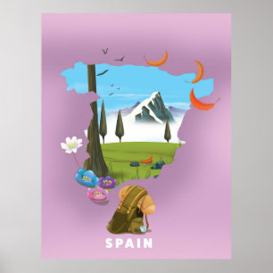 Spain Illustrated map travel poster