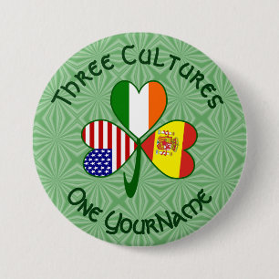 Spain Ireland USA Flags Shamrock Your Name 7.5 Cm Round Badge