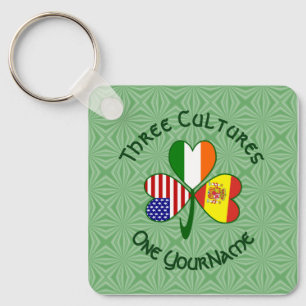 Spain Ireland USA Flags Shamrock Your Name Key Ring