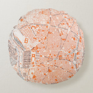 Spain: Madrid Map, C1920 Round Cushion