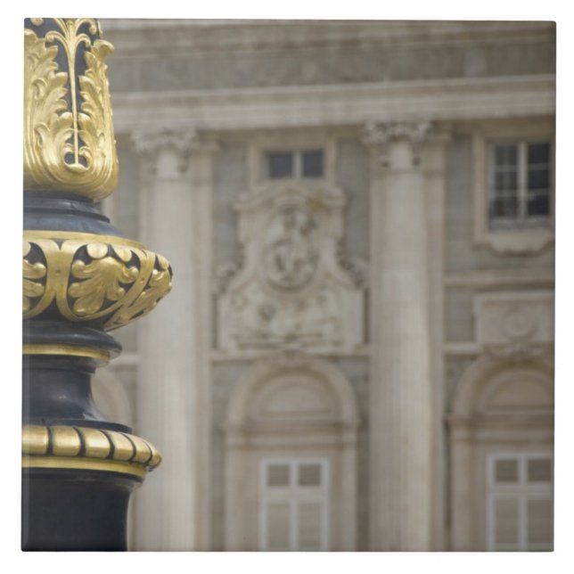 Spain, Madrid. Royal Palace, ornate gilded lamp Ceramic Tile (Front)