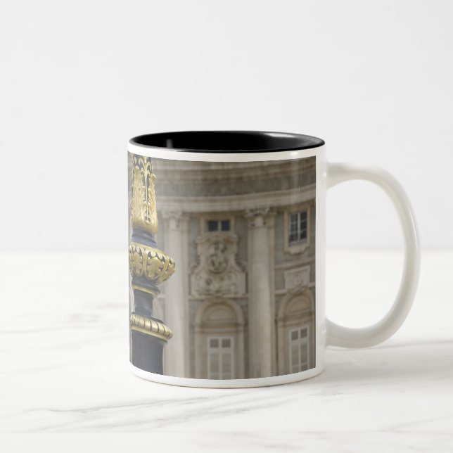 Spain, Madrid. Royal Palace, ornate gilded lamp Two-Tone Coffee Mug (Right)