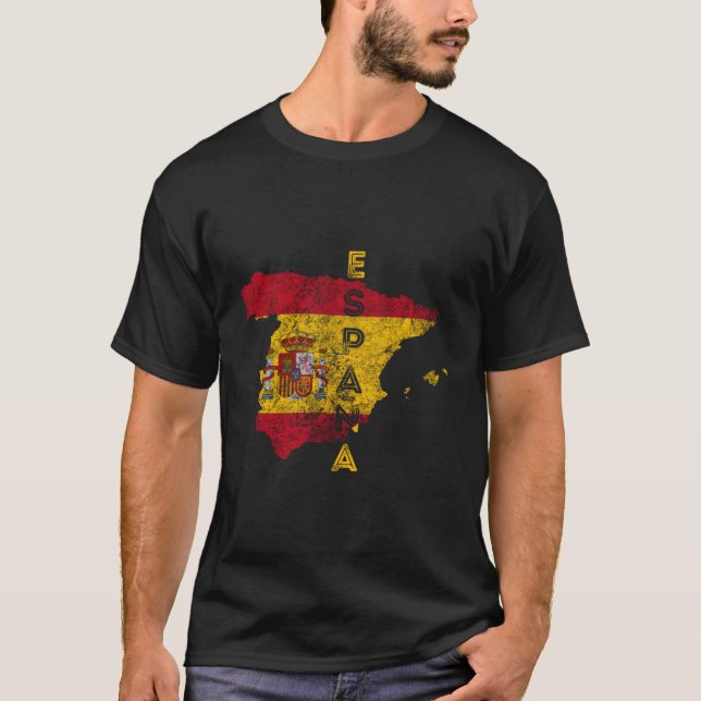 Spain Map And Flag Distressed Espaã±A T-Shirt (Front)