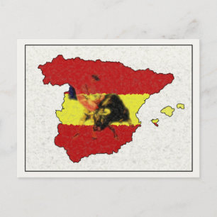 Spain Map Postcard with Bull and Matador