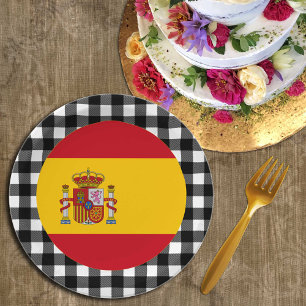 Spain Plate, buffalo plaid & Spanish Flag Paper Plate