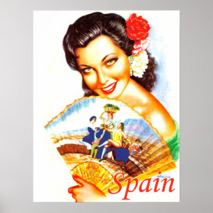 Spain, portrait of a Spanish woman with fan Poster