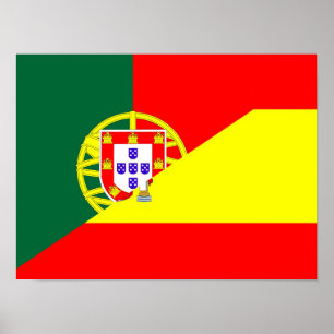 spain portugal neighbour countries half flag poster