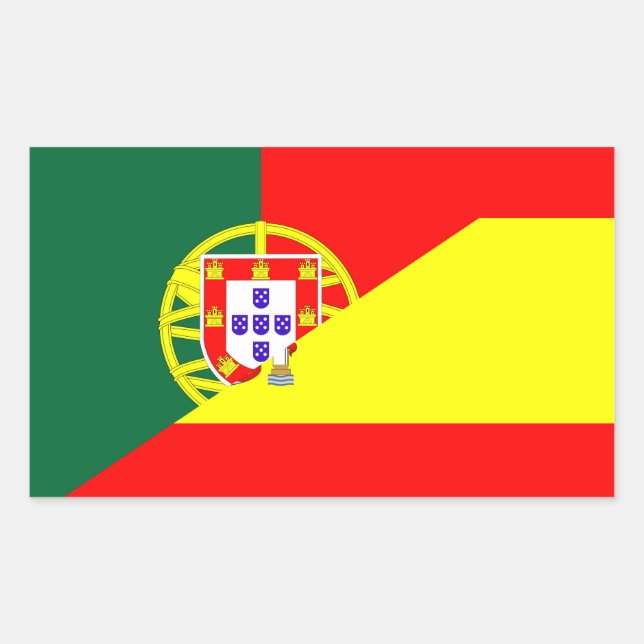 spain portugal neighbour countries half flag symbo rectangular sticker (Front)