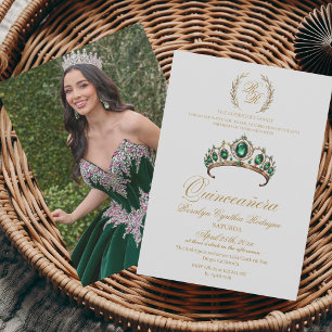 Spain Quinceanera Gold Tiara 15th Birthday Invitation