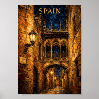 Spain: Romantic Gothic Quarter Art Souvenir Poster