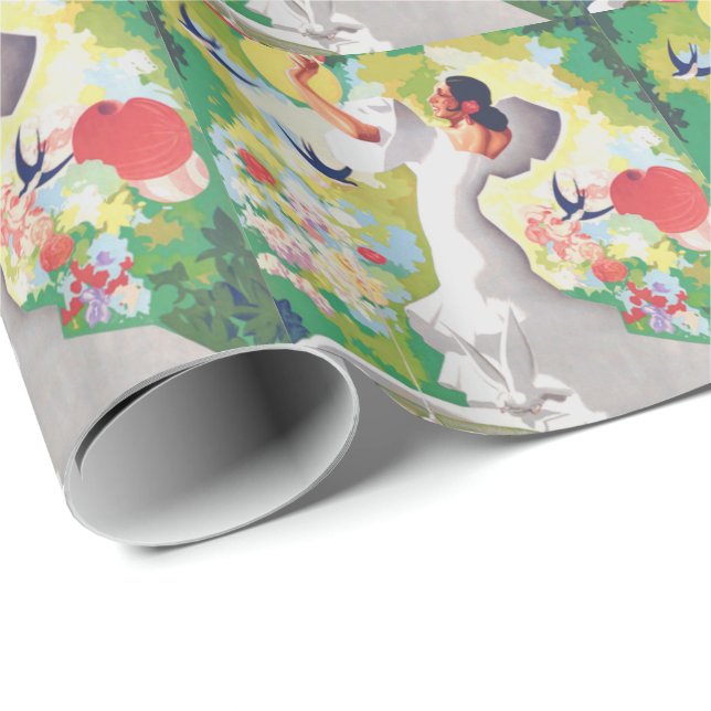 Spain Senorita Birds Flowers Fiesta Garden Wrapping Paper (Roll Corner)