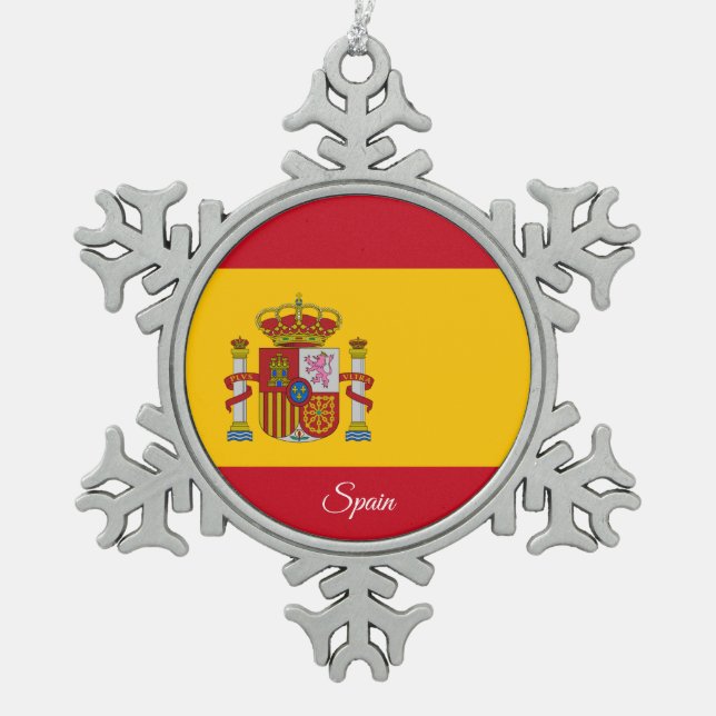 Spain snowflake, Spanish Flag Snowflake Pewter Christmas Ornament (Front)