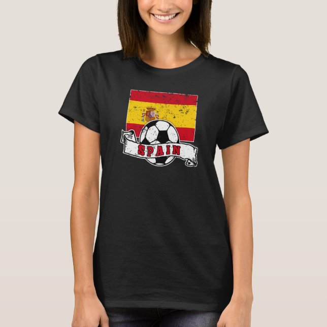 Spain SOCCER BALL AND FLAG DISTRESSED T-Shirt (Front)