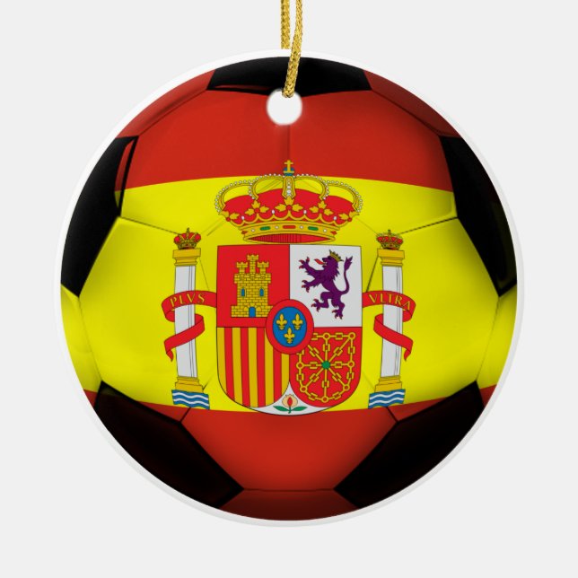 Spain Soccer Ball Ceramic Tree Decoration (Front)
