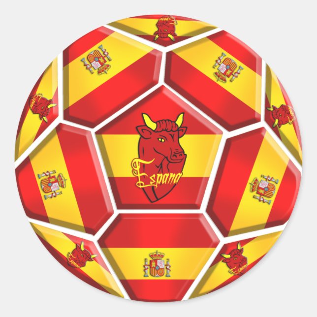 Spain soccer ball La Furia Roja Toro flags Classic Round Sticker (Front)
