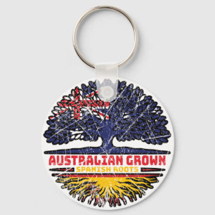 Spain Spanish Australian Australia Tree Roots Flag Key Ring