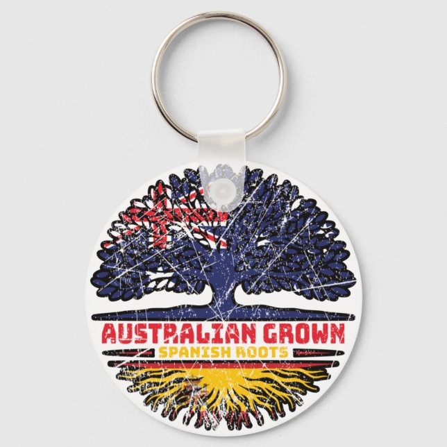 Spain Spanish Australian Australia Tree Roots Flag Key Ring (Front)