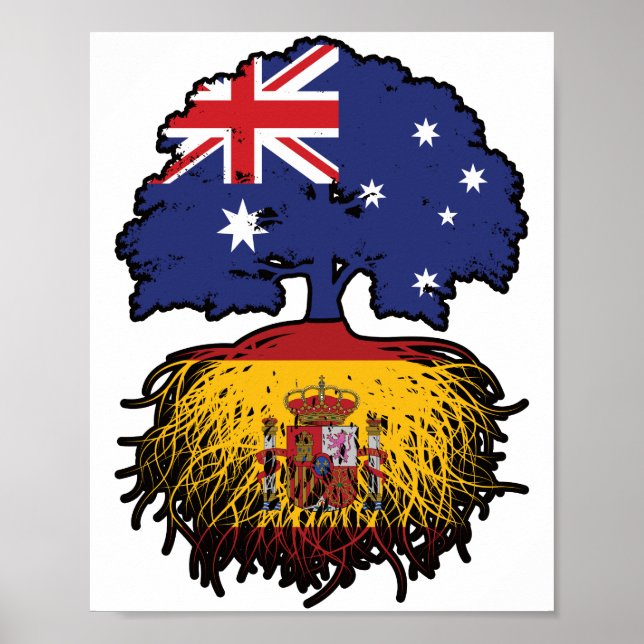 Spain Spanish Australian Australia Tree Roots Flag Poster (Front)