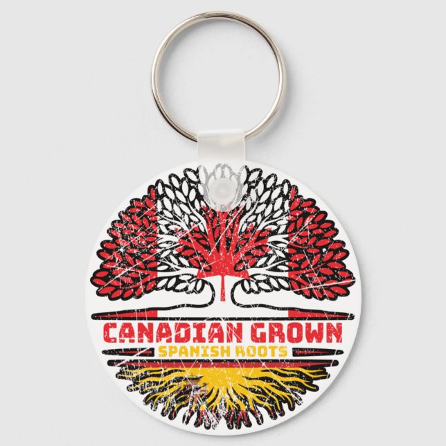 Spain Spanish Canadian Canada Tree Roots Flag Key Ring (Front)