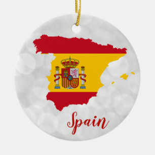 Spain Spanish Flag Map Christmas Ceramic Ornament