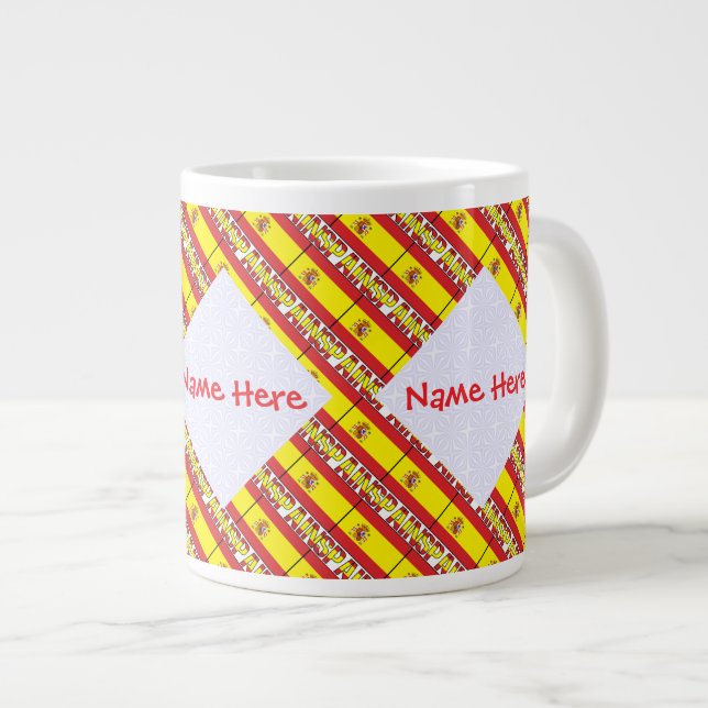 Spain Spanish Flag Tiled Personalised Name  Large Coffee Mug (Front Right)