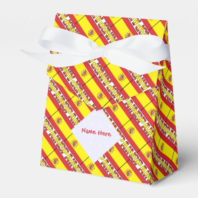 Spain Spanish Flag Tiled Red Personalised Tent Favour Box (Front Side)
