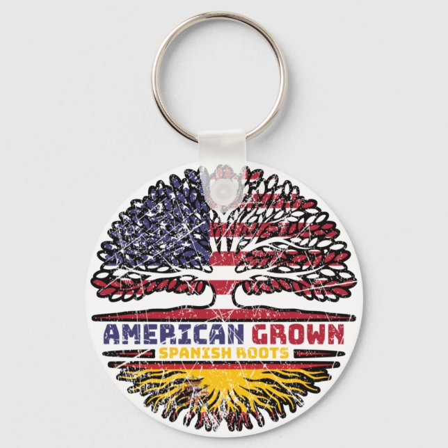 Spain Spanish US American USA United States Tree Key Ring (Front)