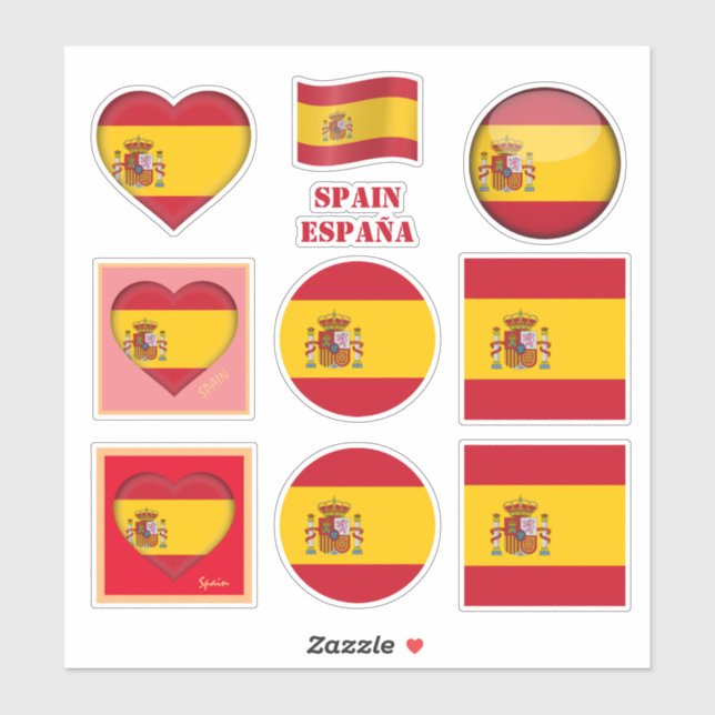 Spain stickers & Spanish Flag, Heart /sport España (Sheet)