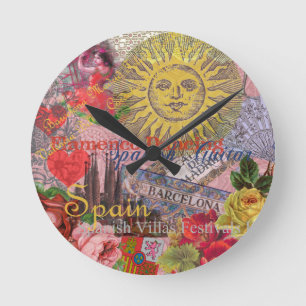 Spain Sunshine Spanish Travel Art Round Clock