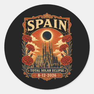 Spain Total Solar Eclipse 2026 Barcelona Sagrada Classic Round Sticker