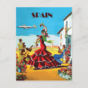 Spain, traditional dance and music,vintage airline postcard