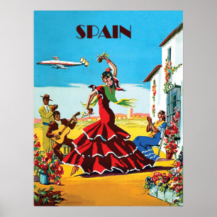 Spain, traditional dance and music,vintage airline poster