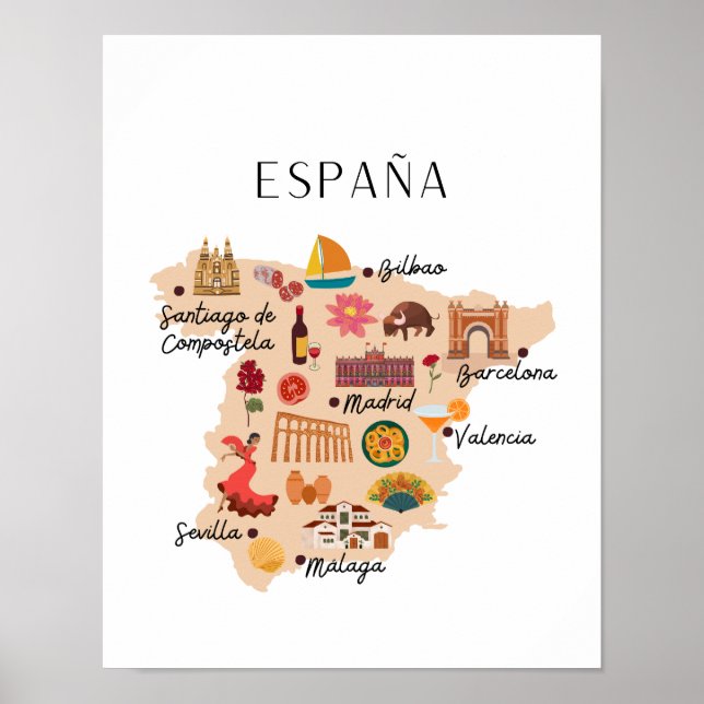 Spain travel map poster (Front)