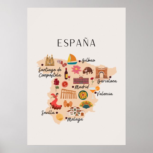 Spain travel map poster (Front)