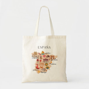Spain travel map (two-sided print) tote bag