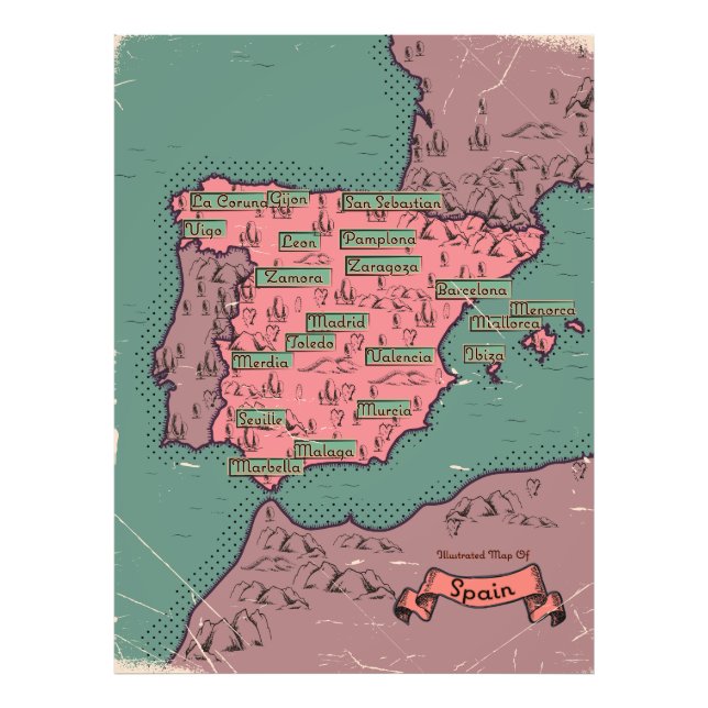 Spain Vintage old map Photo Print (Front)